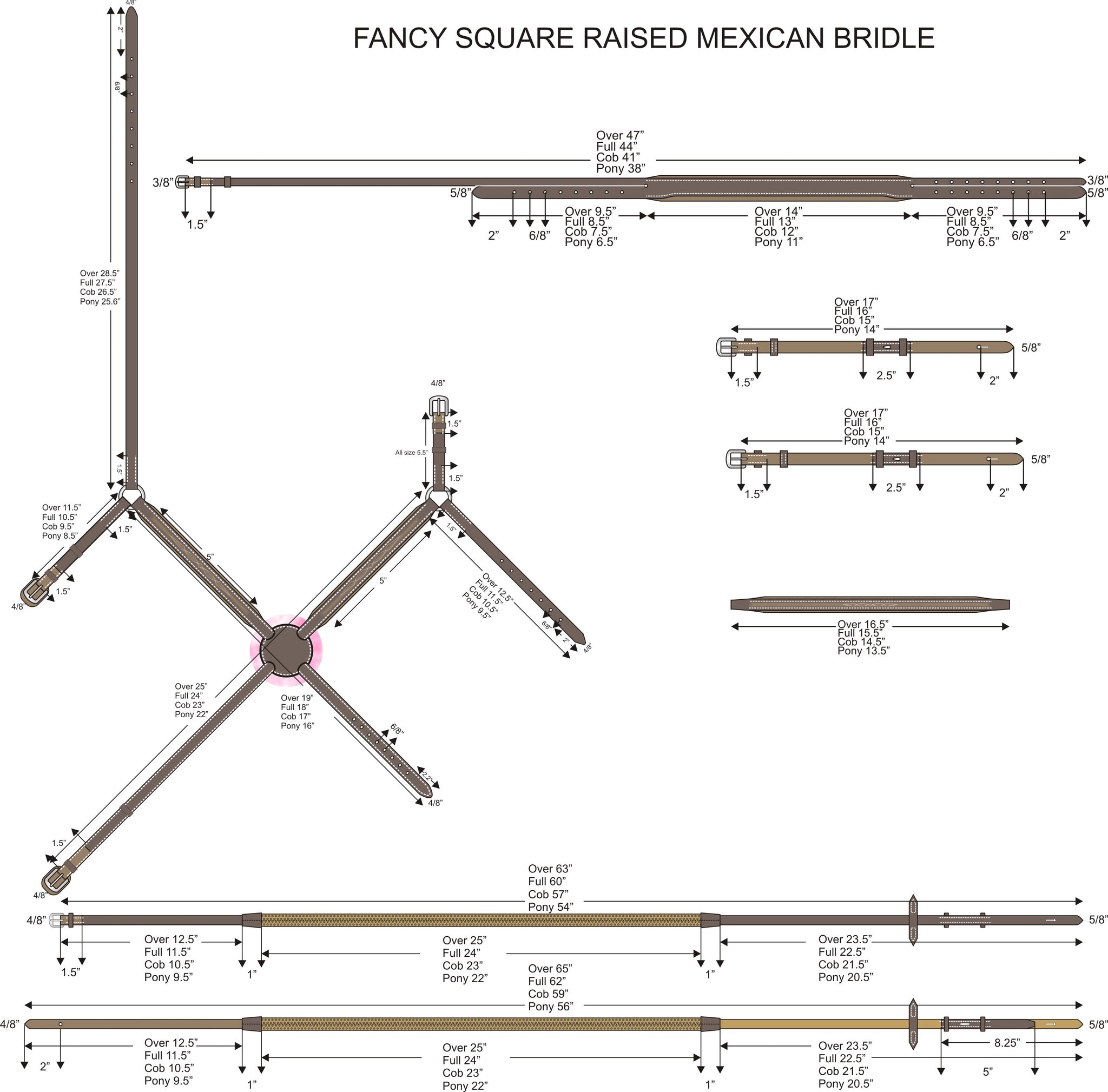 Size Chart For Mexican Bridles.