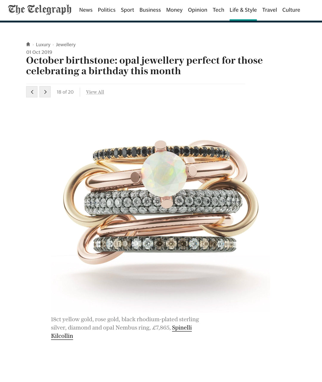 spinelli kilcollin the telegraph UK nembus ring luxury-jewelry linked-rings opal birthstone