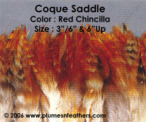 Natural Strung Red Chinchilla Saddle Feathers +2" ½ Oz.