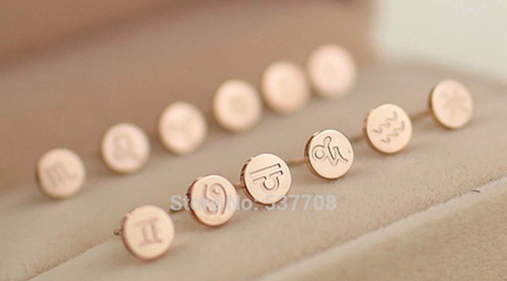 Aquarius Zodiac Sign 14k Rose Gold Plated Earring Women