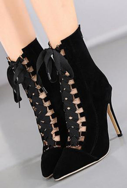 ribbon lace up boots