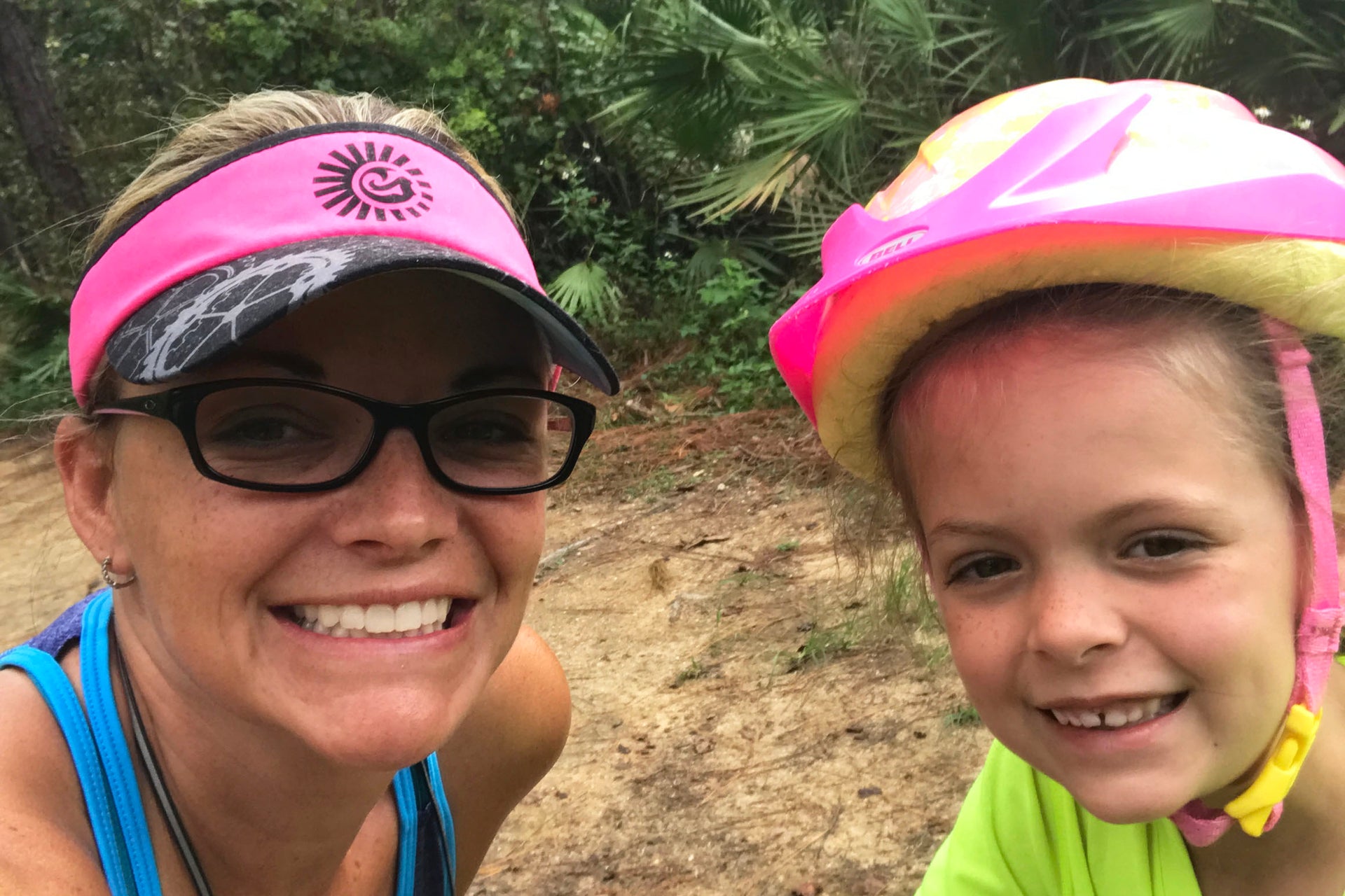 pink visor sun protective hat mom and daughter