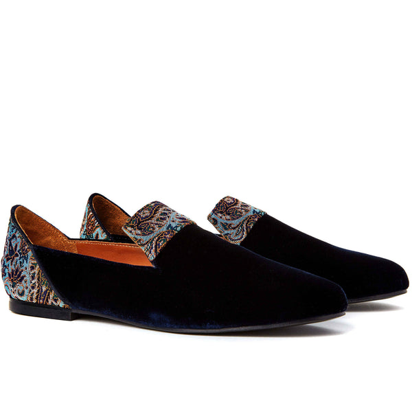 blue velvet loafer