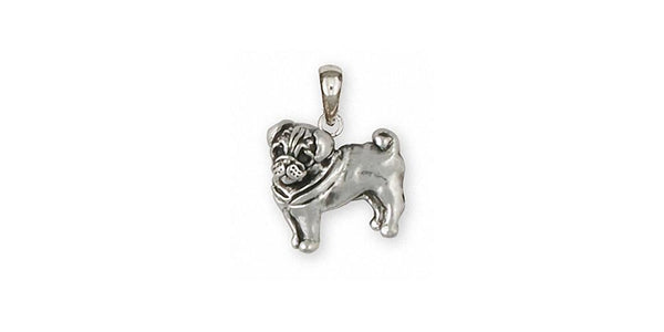 Solid Sterling Silver PUG Dog Pendant Handmade UK, also in Gold 