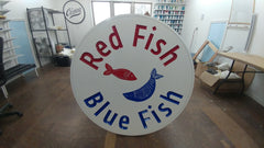 Red fish blue fish sign