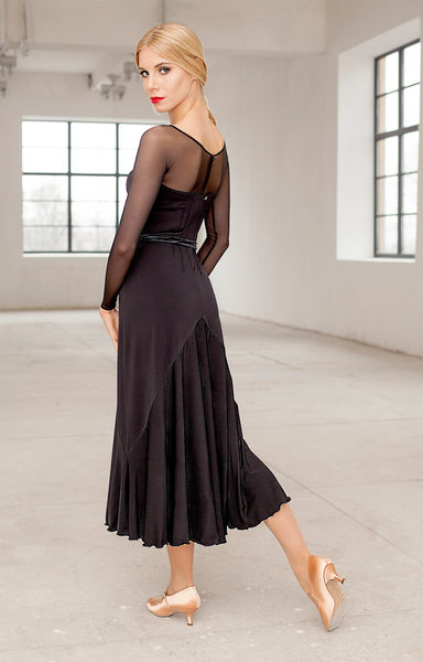 black ballroom dress or evening dress with lace and long sleeves from dancewear for you australia