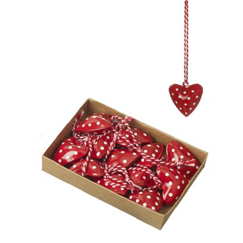 Set of 12 Red Metal Heart Decorations
