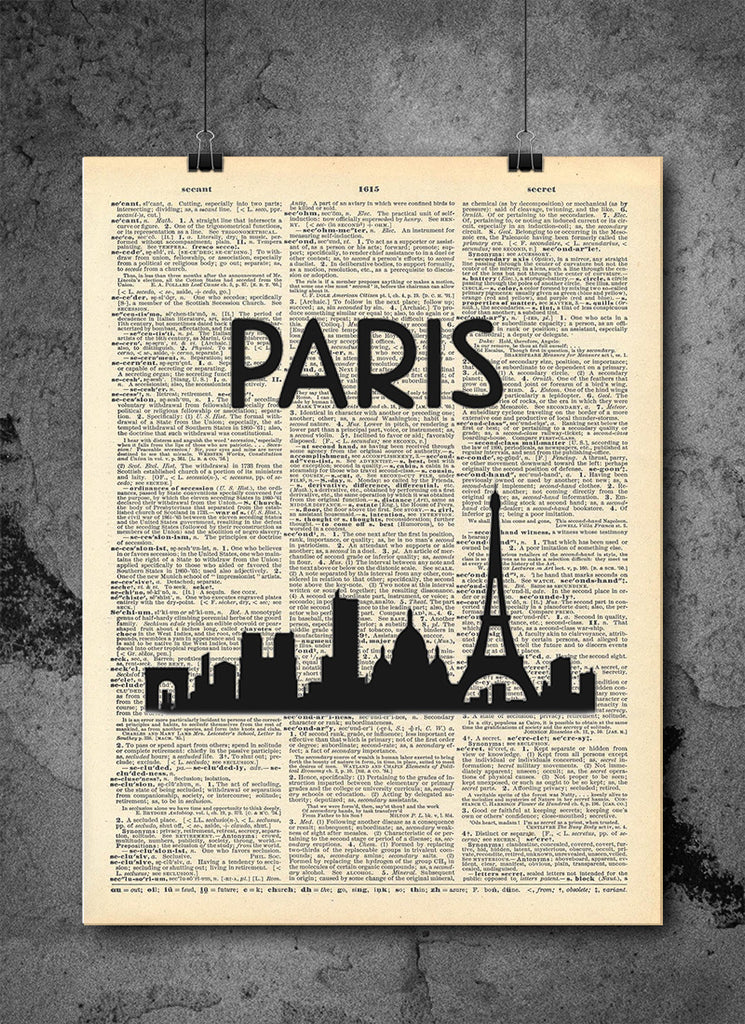 Paris France City Skyline Vintage Dictionary Art Print French Wall A Local Vintage Prints