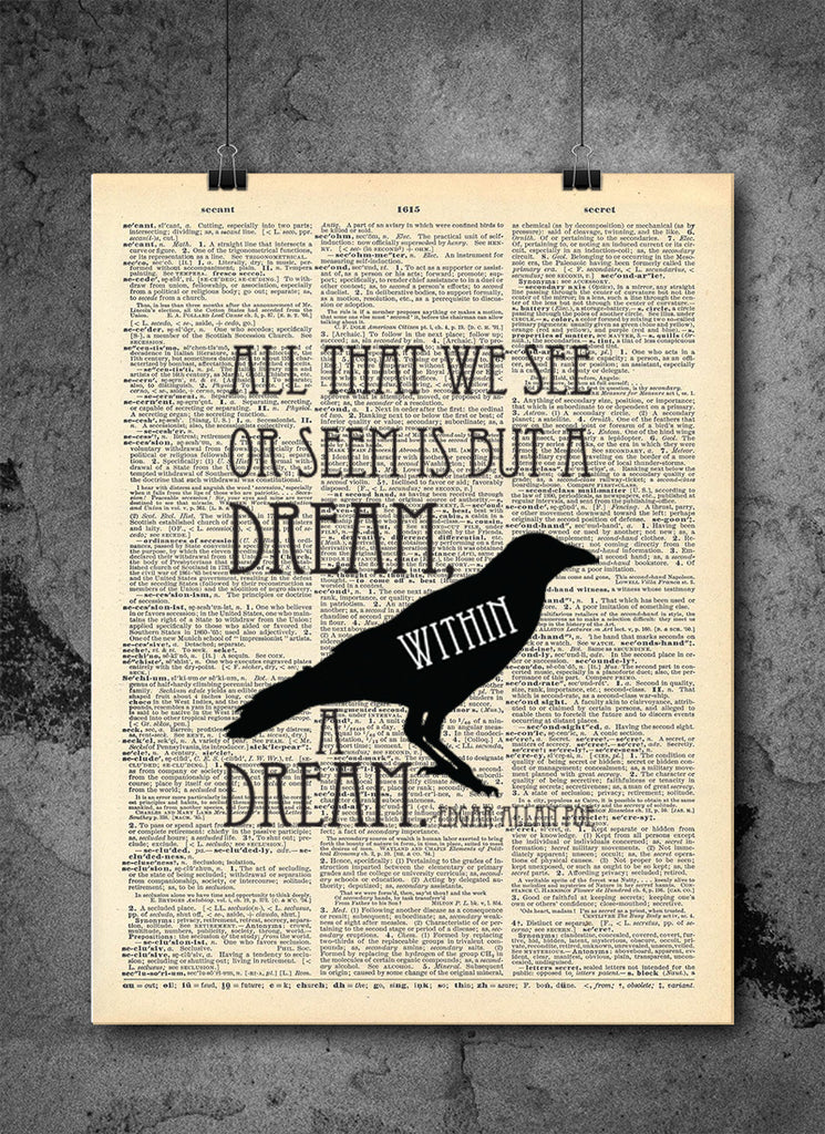 Edgar Allan Poe Dream Within A Dream Quote Vintage Dictionary Art Pr Local Vintage Prints