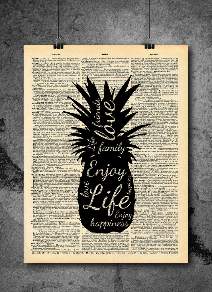 Pineapple Friends Family Love Quote Art On Vintage Dictionary Wall Art Local Vintage Prints