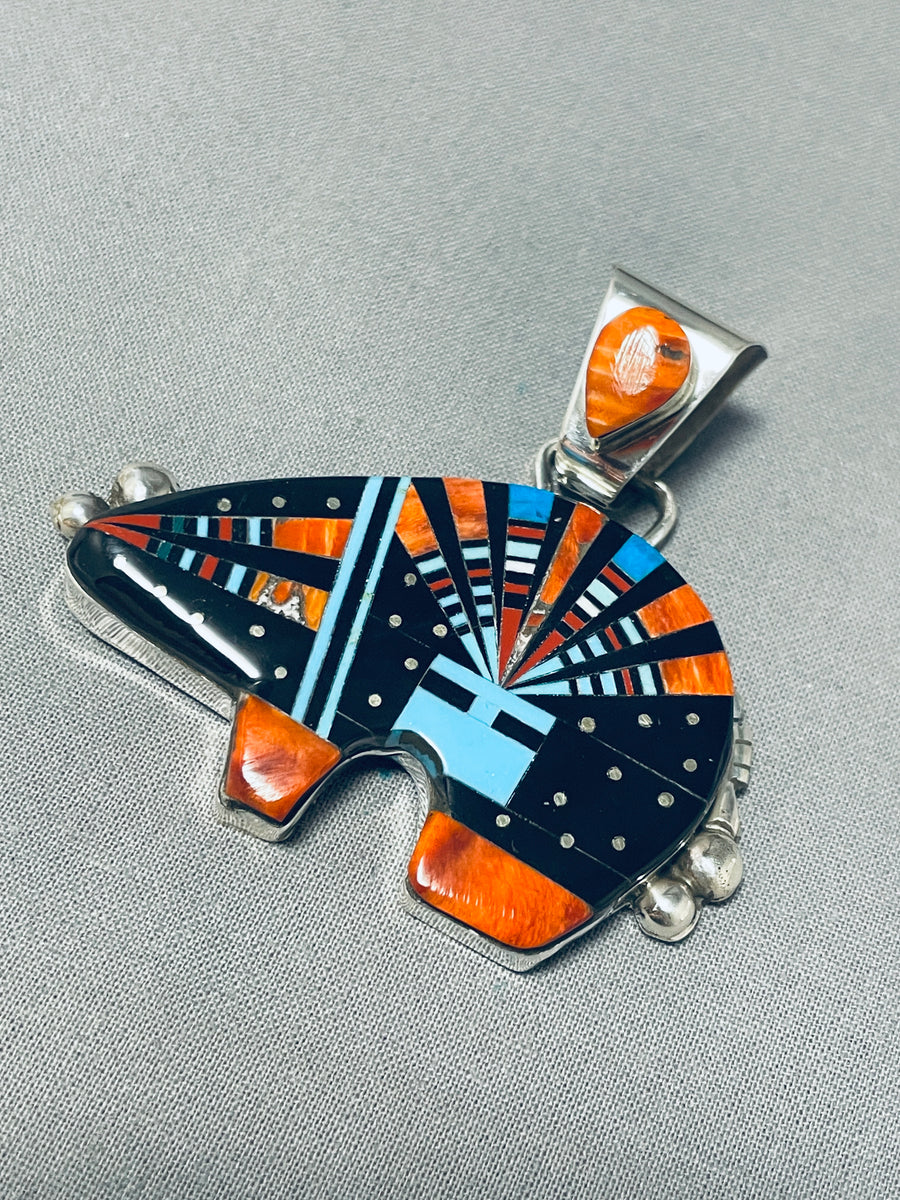 Brilliant Native American Navajo Signed Coral Jet Turquoise Inlay Ster Nativo Arts