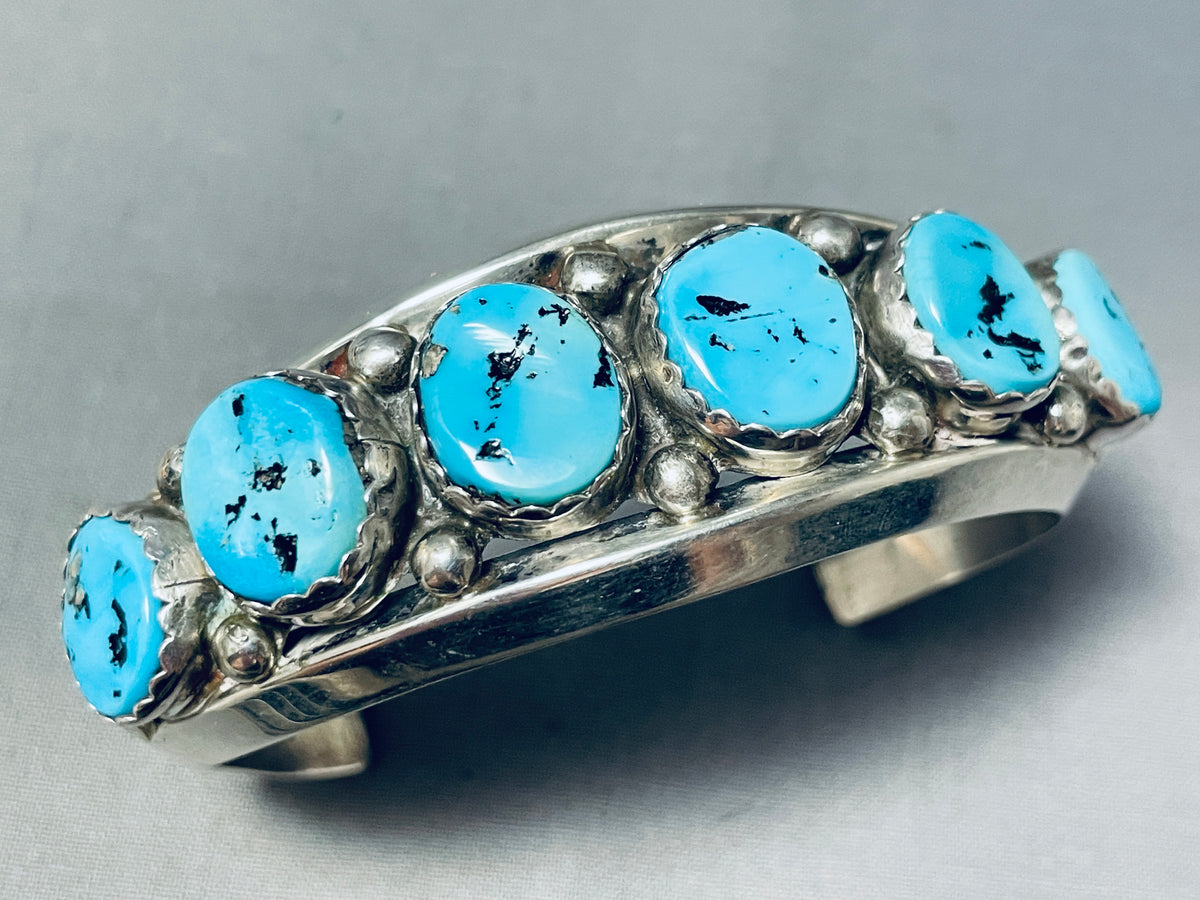 Heavy 76 Gram Vintage Native American Navajo Sleeping Beauty Turquoise  Sterling Silver Bracelet