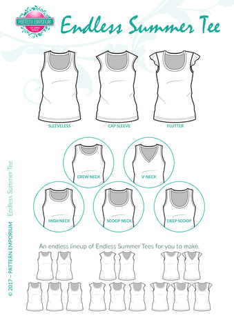 Line drawing sew a sleeveless or flutter t-shirt