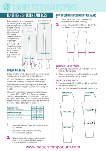 Lengthen or Shorten pants - sewing pattern adjustment