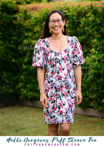 Pattern mash puff sleeve dress sewing