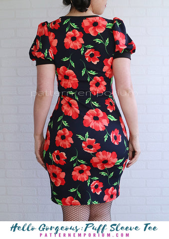 Hello Gorgeous Puff Sleeve dress pattern mash