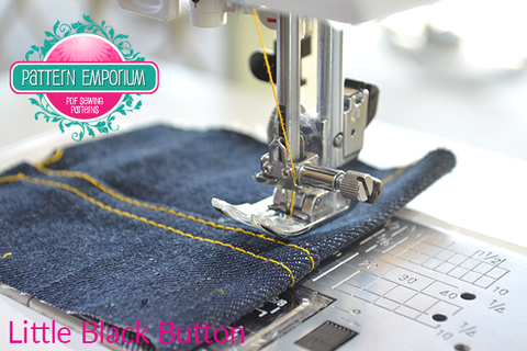 Sewing denim and thick fabrics using the pressure foot black button bumper Pattern Emporium