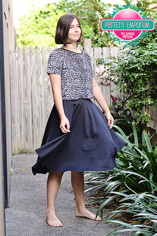 stretch skater skirt pattern hack by Pattern Emporium