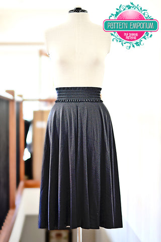 stretch knit skater skirt with ruffle elastic pattern hack by Pattern Emporium