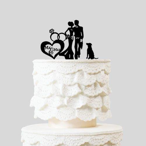 Mr & Mrs Love Heart Acrylic Wedding Day Cake Topper Silhouette Bride & Groom 