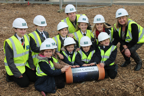 Pupils from Heyford Park Free School with Commemoration time capsule - Time Capsules UK