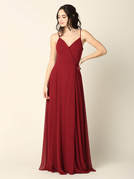 Long Spaghetti Strap Chiffon Wrap Bridesmaids Gown Sale │ The Dress Outlet 1590