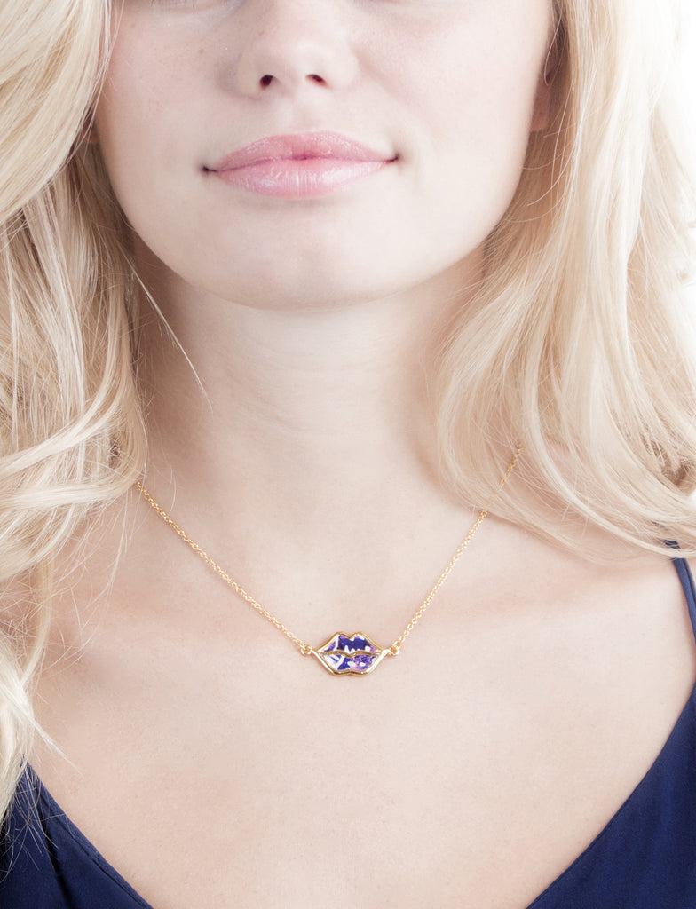 Soho Necklace- 14k Yellow Gold Pendant with Abstract Print
