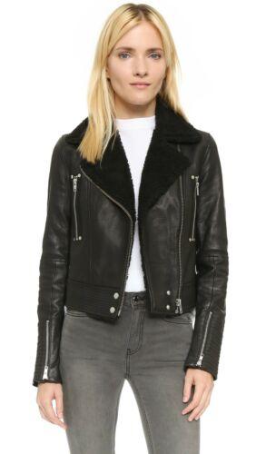 Rosie Huntington Whiteley Black Leather Shearling Jacket For Women 