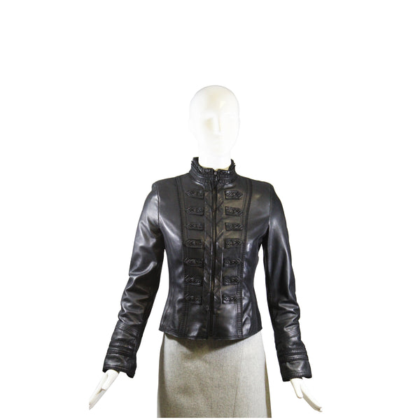 ELIE TAHARI Bergdorf Goodman Black Leather Pleated Grosgrain Trim Zip –  Encore Resale.com