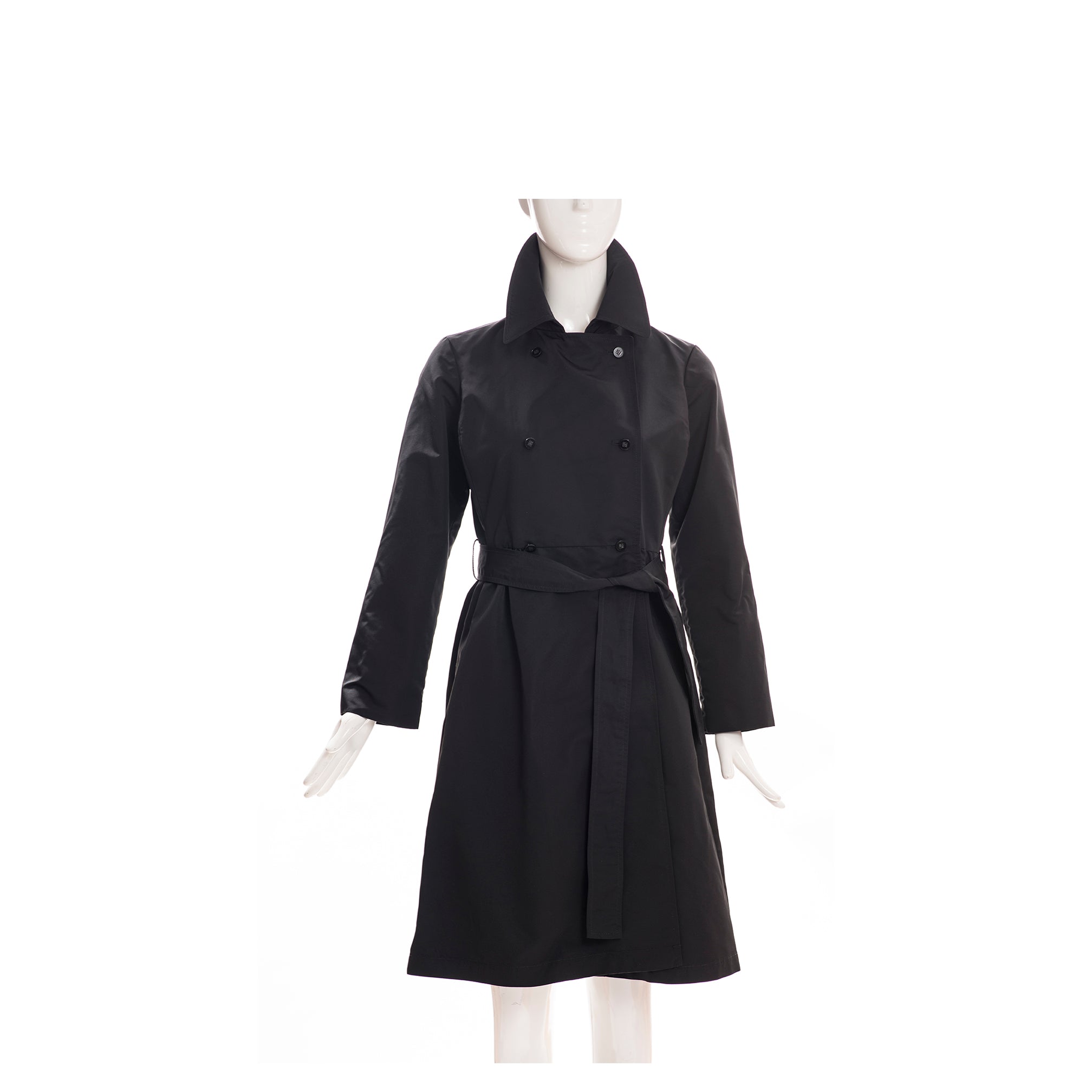 CH CAROLINA HERRERA Black Double Breasted Twill Belted Trench Coat Jacket XS