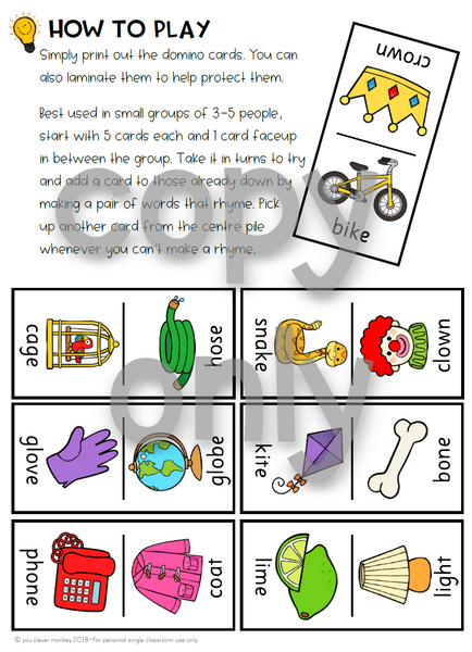 Domino Long Vowel Sound Word Family Cards – you clever monkey