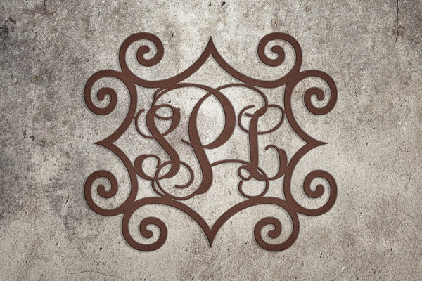 Wrought Iron Inspired Metal Wall Art with Three Monogrammed Initials – Sam&#39;s Metal Works