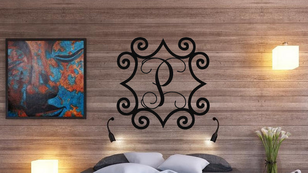 Large 32&quot; to 48&quot; Wrought Iron Inspired Wall Art with Monogram Initial – Sam&#39;s Metal Works