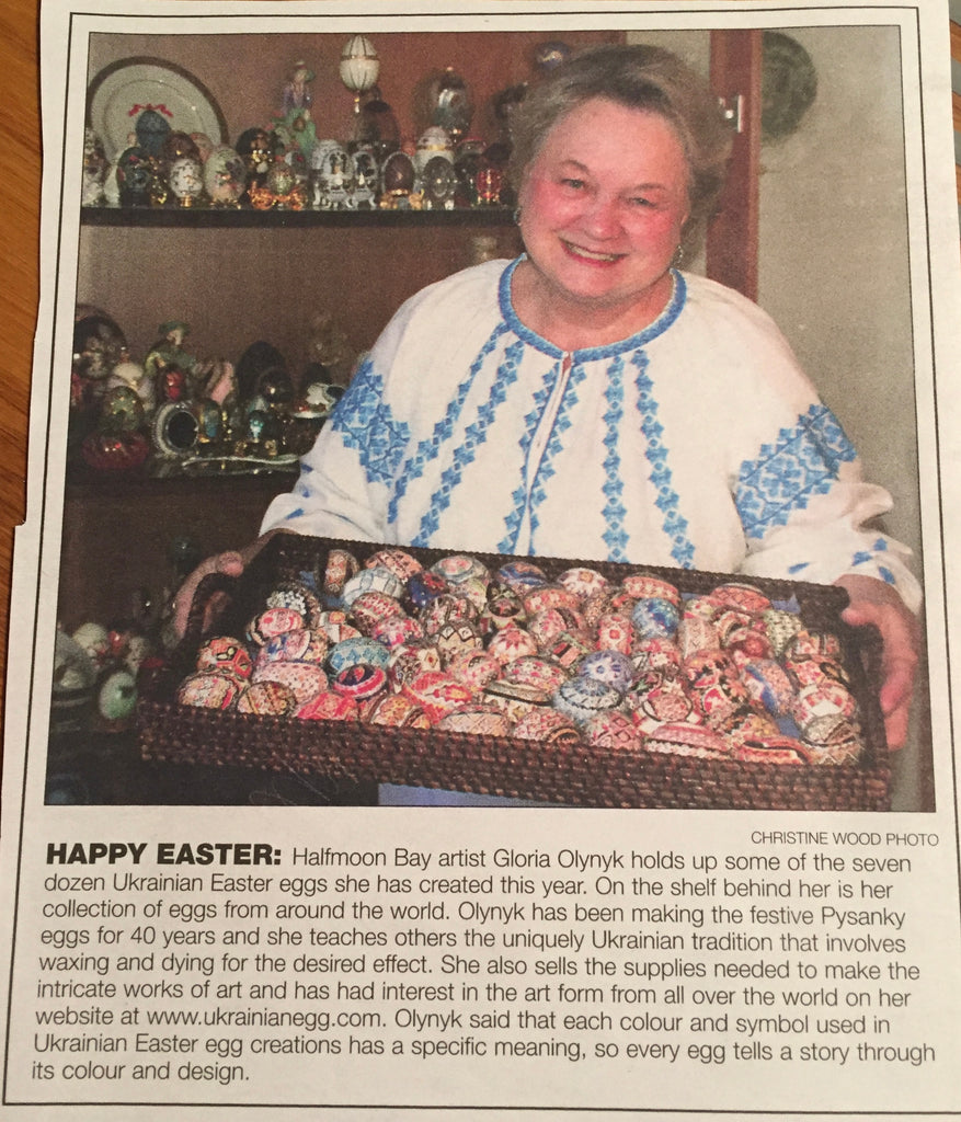 ic: Gloria Olynyk Newspaper interview with her pysanky