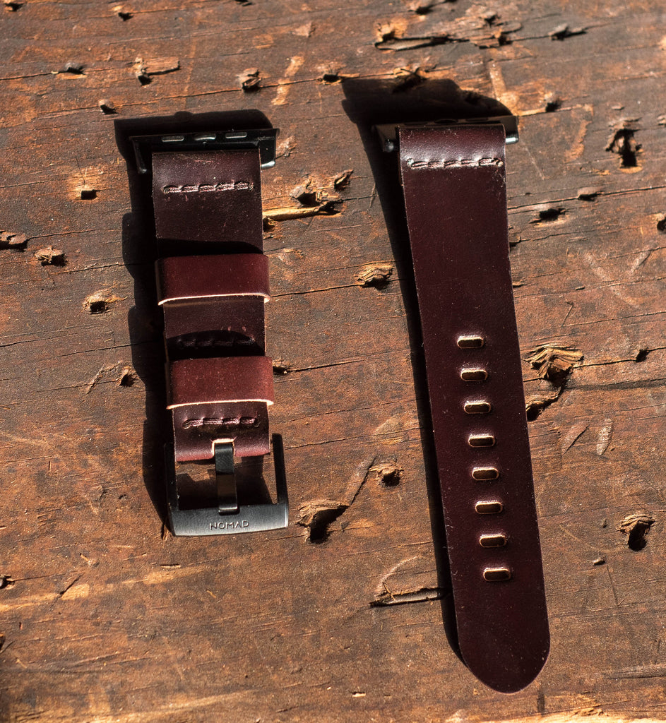 Leather band for Apple Watch in Horween color 8 shell cordovan