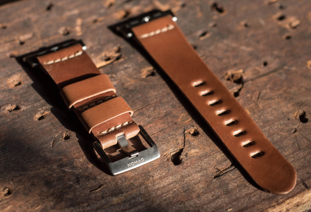leather watch strap for Apple Watch in natural shell cordovan
