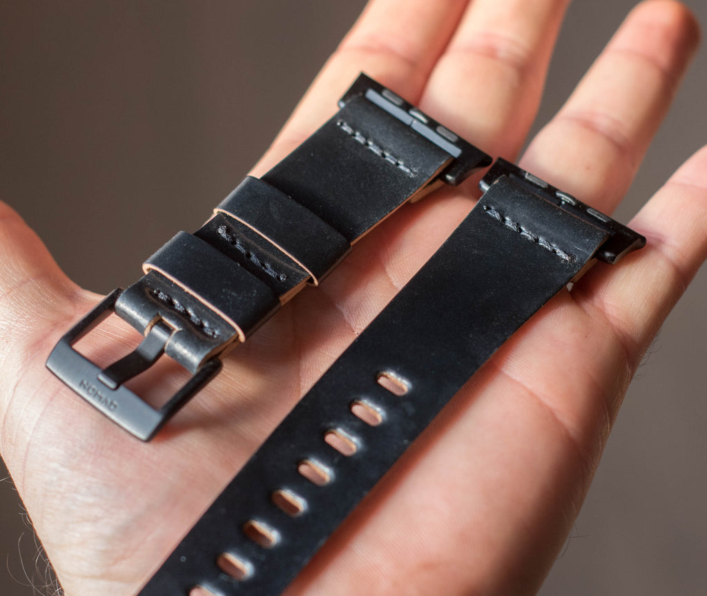 Black Horween shell cordovan leather Apple watch band