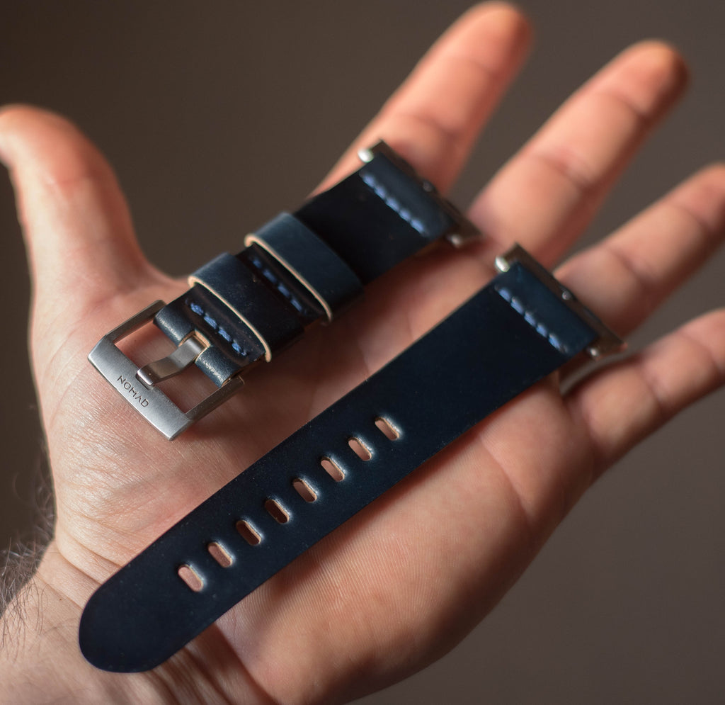 intense blue Horween shell cordovan leather Apple Watch band