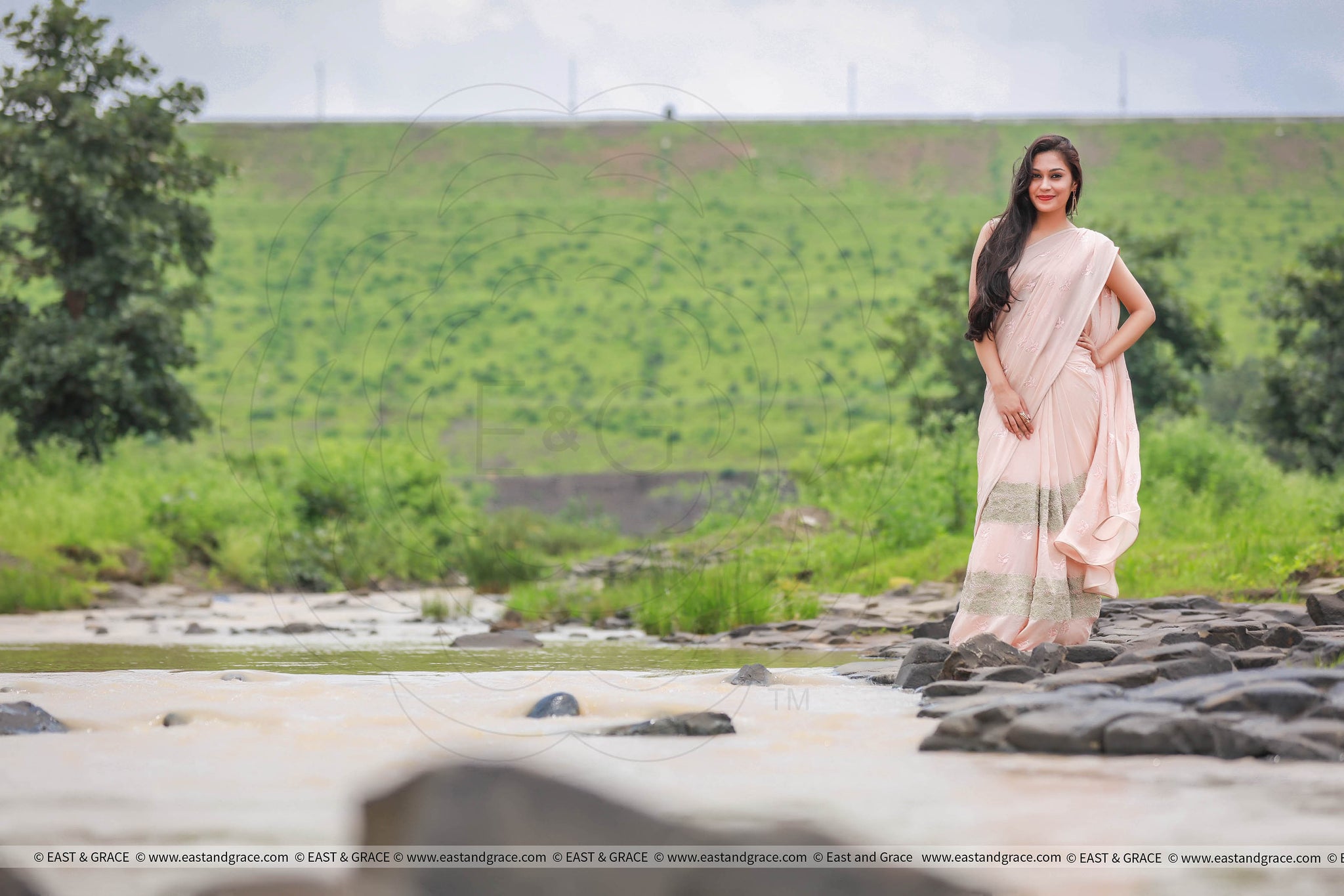 Peach Sorbet and Pearls Pure Silk Chiffon Saree