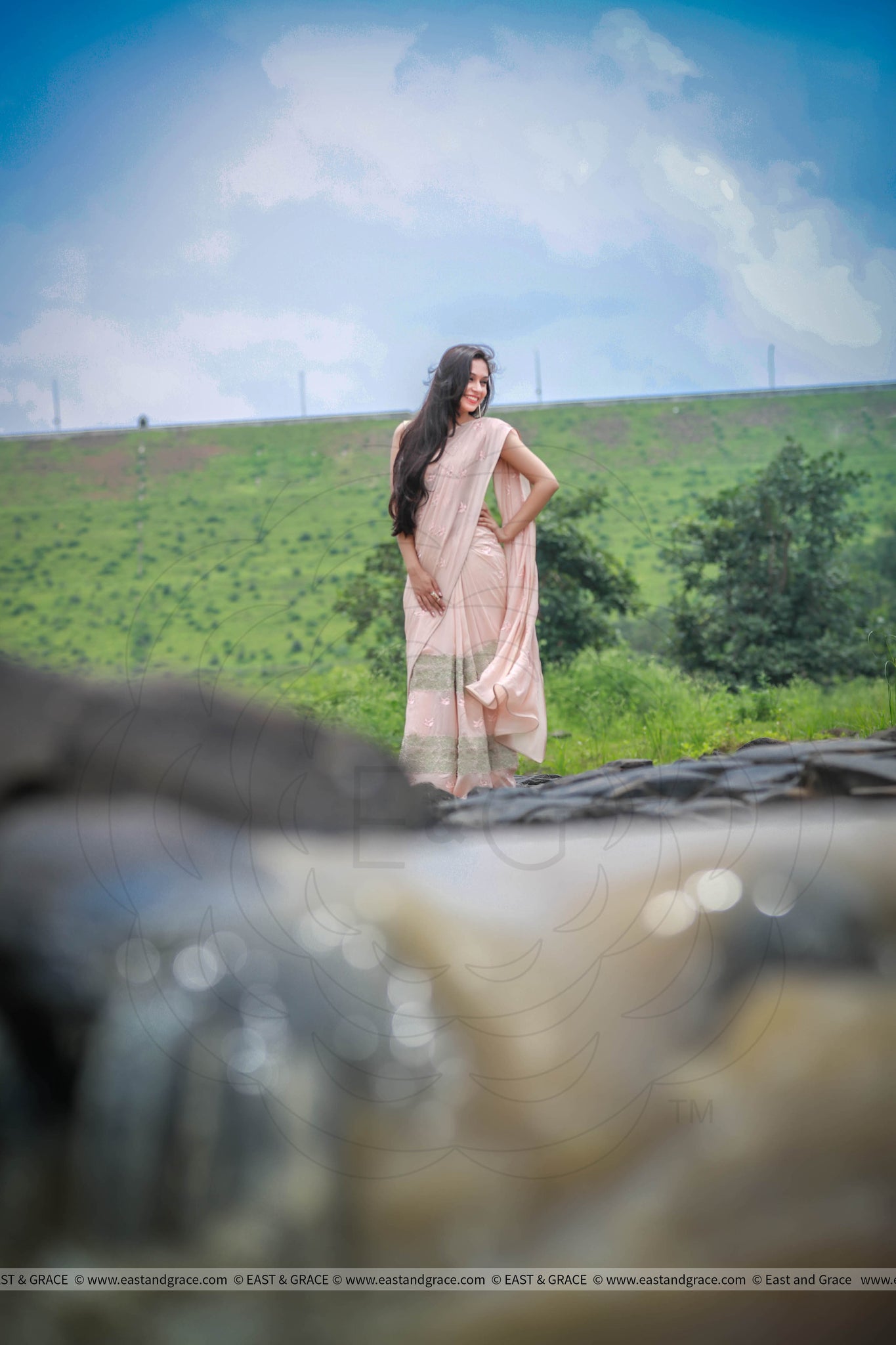 Peach Sorbet and Pearls Pure Silk Chiffon Saree