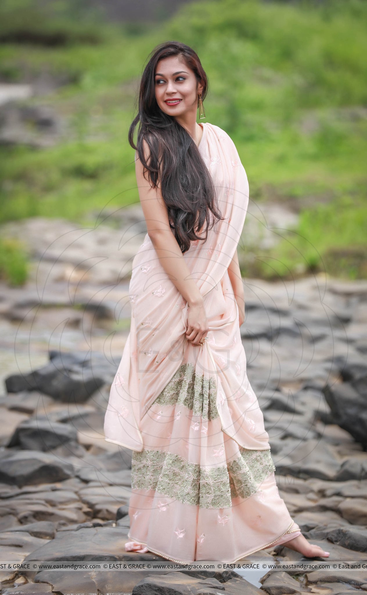 Peach Sorbet and Pearls Pure Silk Chiffon Saree