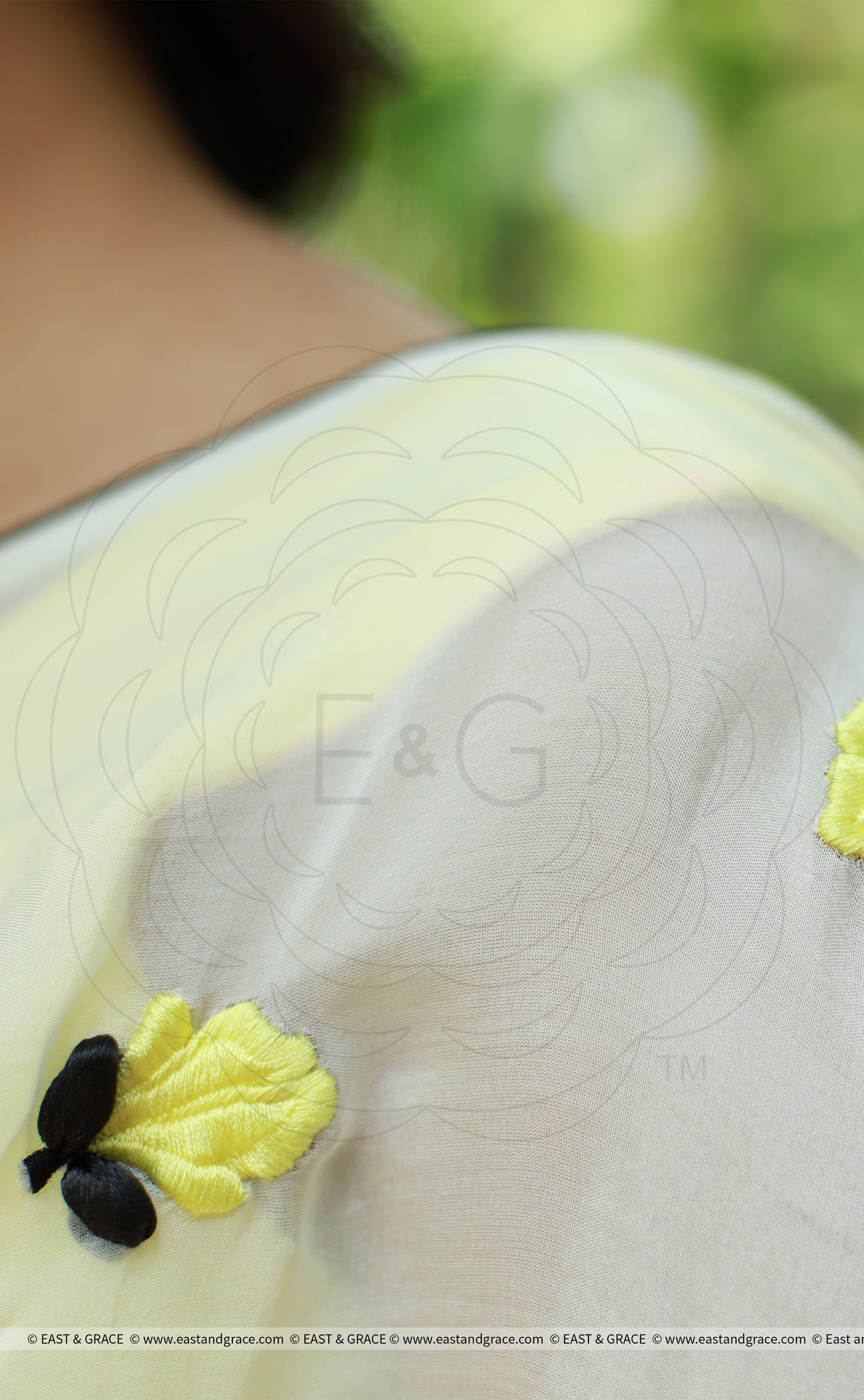 Yellow Crocus on White Pure Silk Chiffon Saree