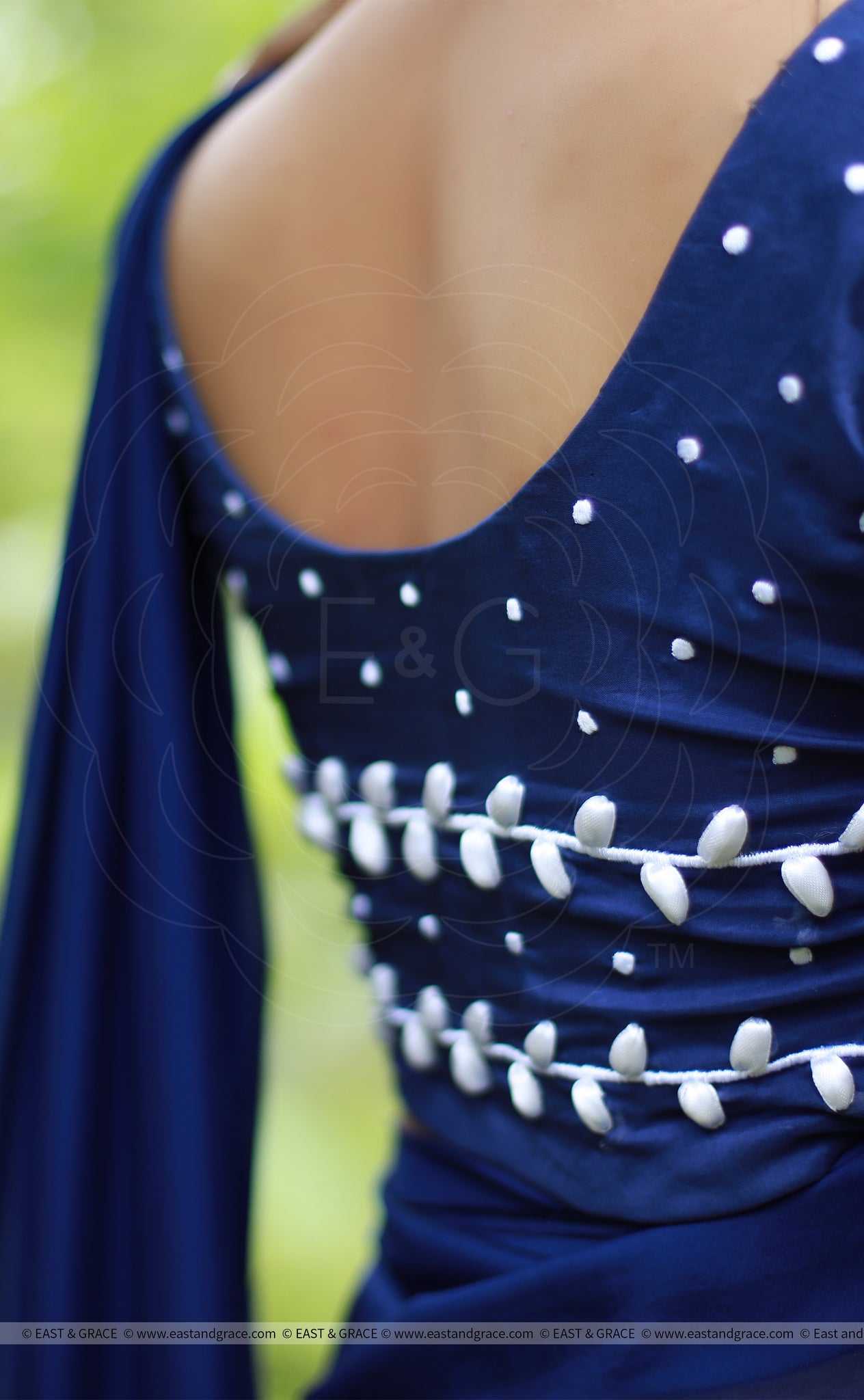 White Birdies on a Navy Blue Pure Silk Chiffon Saree