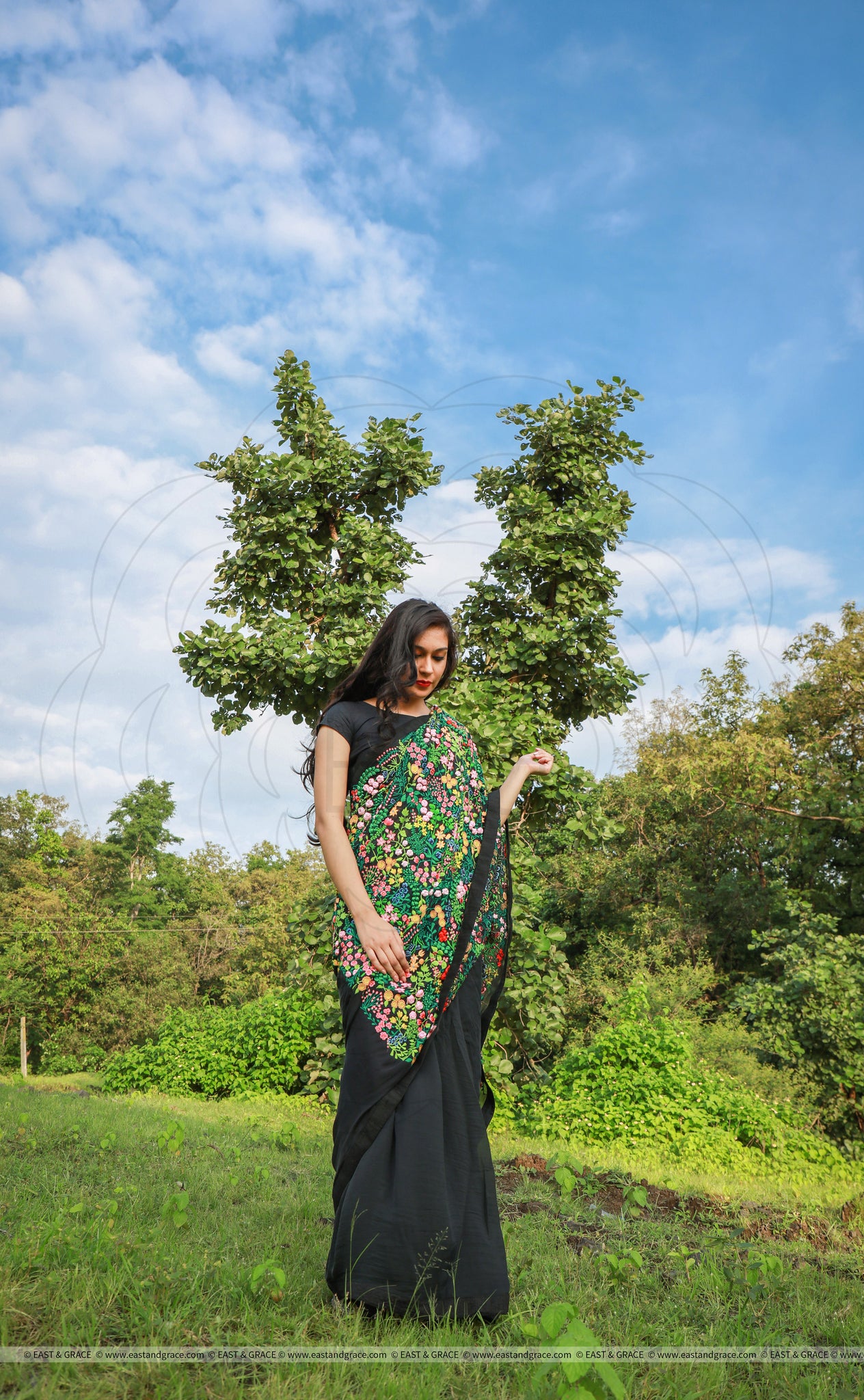 Mille Fleurs/A Thousand Flowers Pure Silk Chiffon Saree