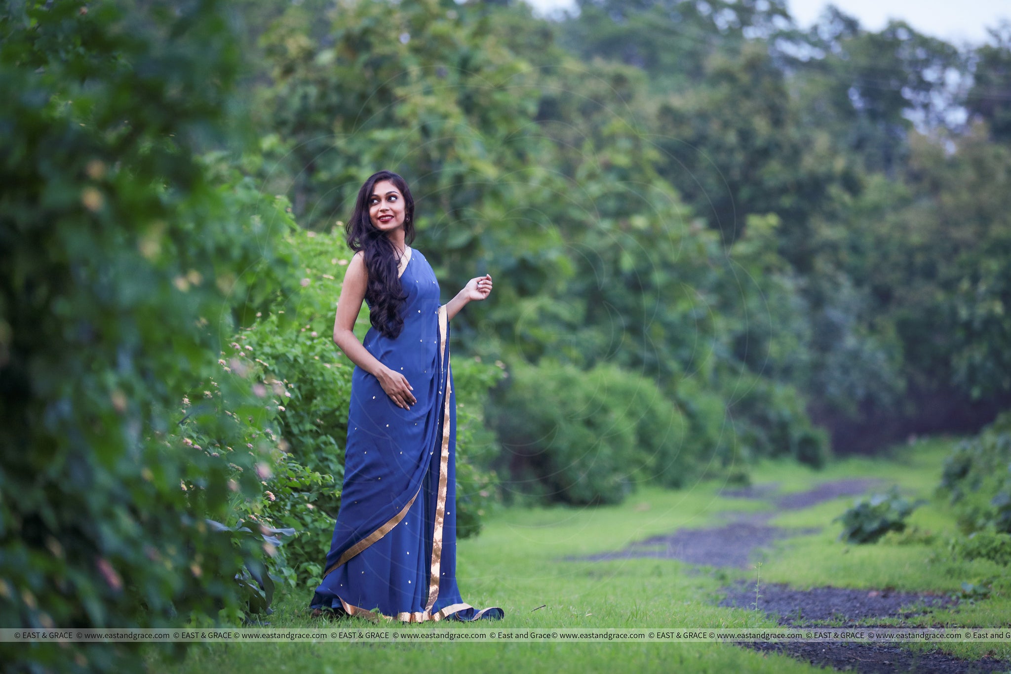 Deep Sea Blue-Green Pure Silk Georgette Saree with Sequins