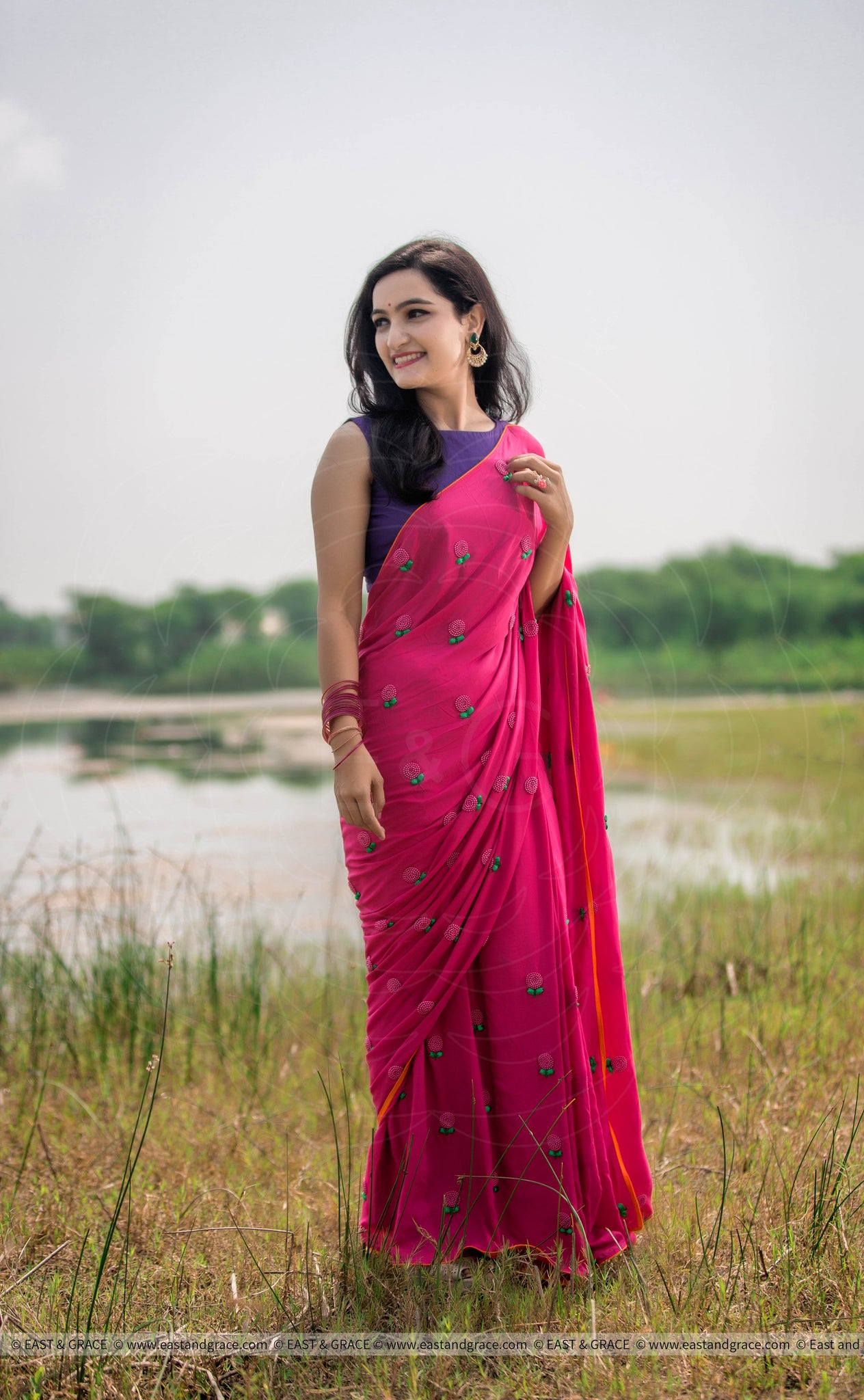 Pinkberry Modal Cotton Hand Embroidered Saree