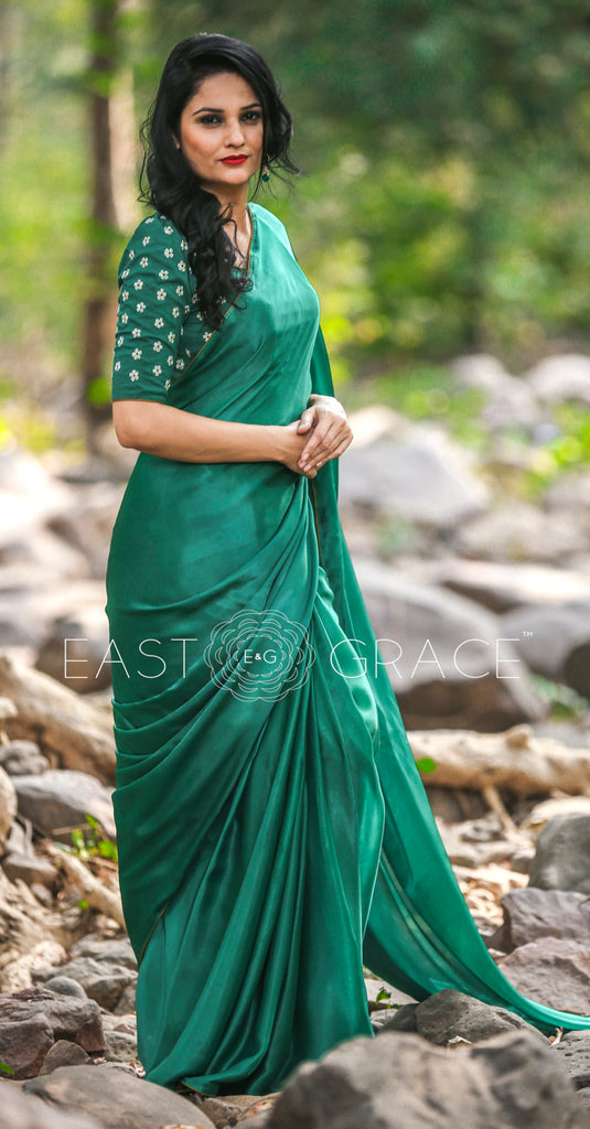 Sweet Pear Celadon Green Pure Satin Georgette Saree