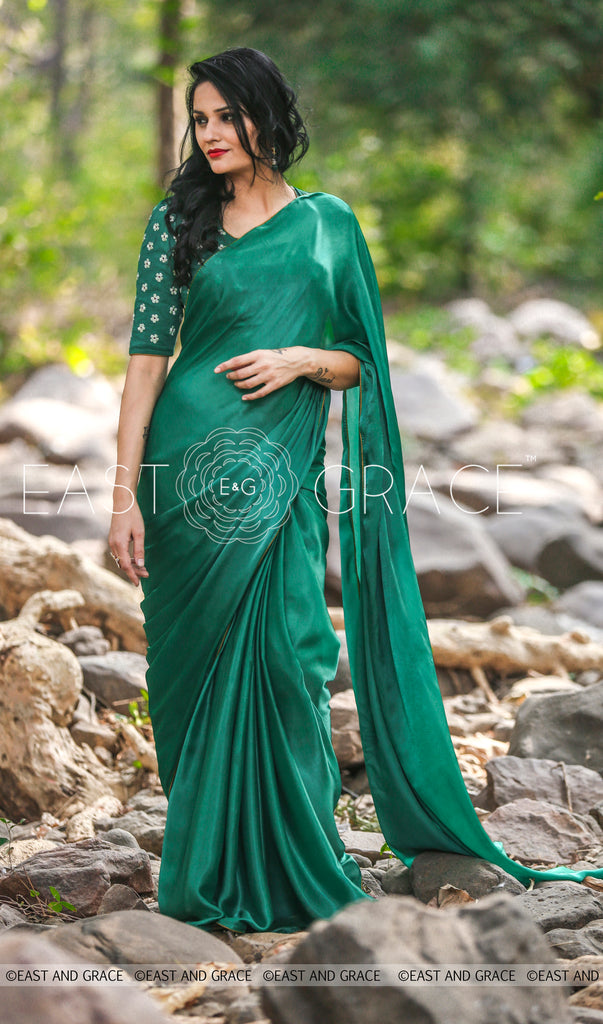 Sweet Pear Celadon Green Pure Satin Georgette Saree