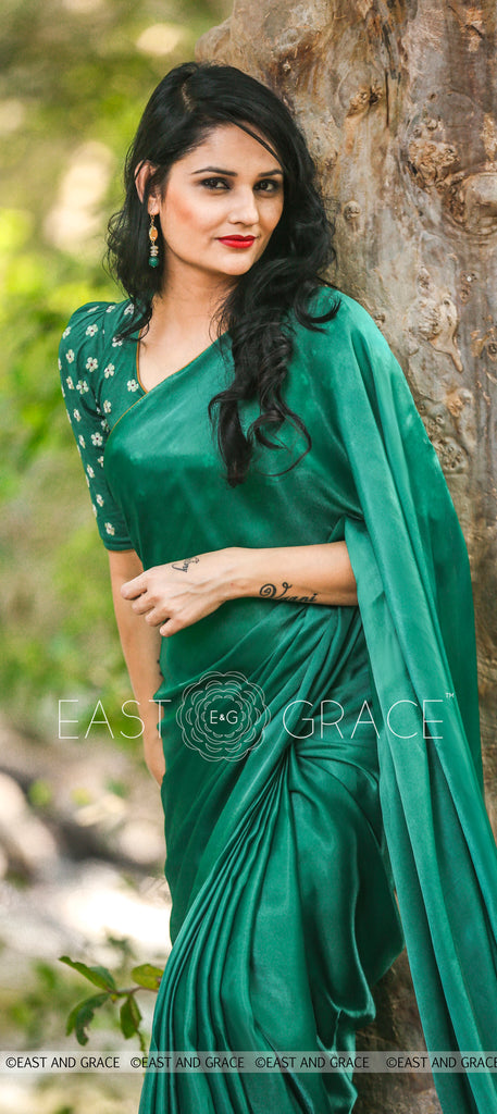 Sweet Pear Celadon Green Pure Satin Georgette Saree