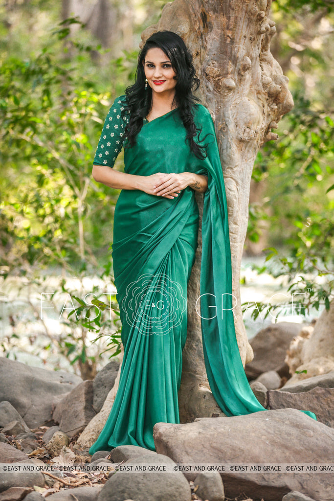 Sweet Pear Celadon Green Pure Satin Georgette Saree